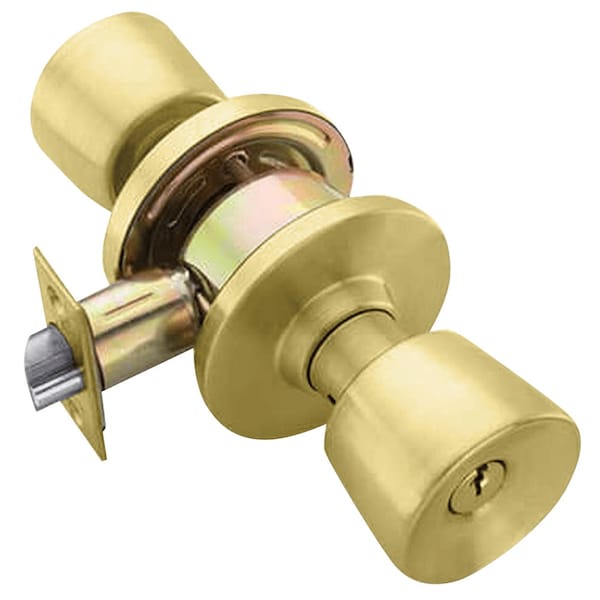 Grade 2 Entry/Office Cylindrical Lock, Key in Lever Cylinder, Elite Knob, Standard Rose, Satin Brass